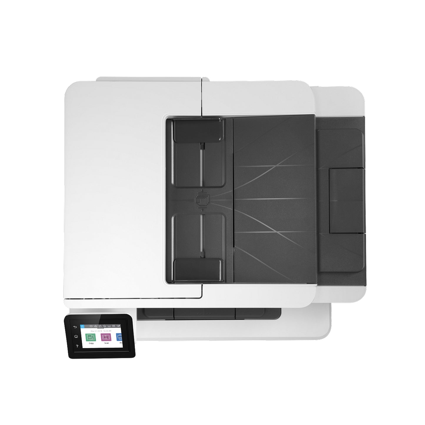 White HP printer with touchscreen display