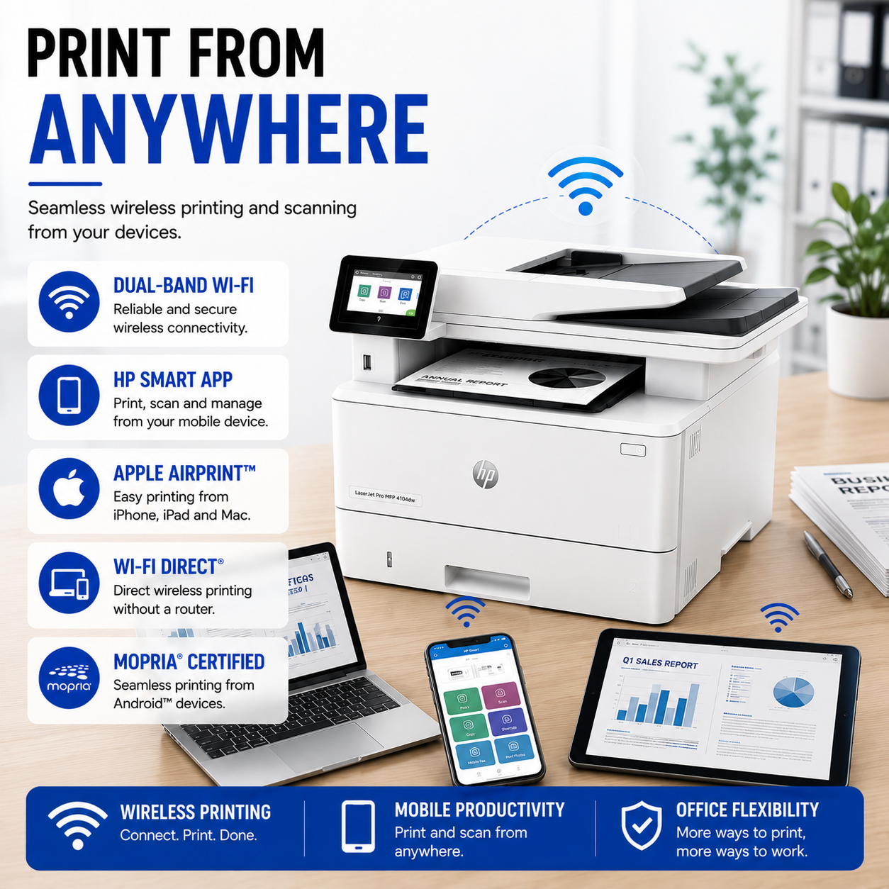 HP LaserJet Pro MFP 4104dw Printer – 2Z632A