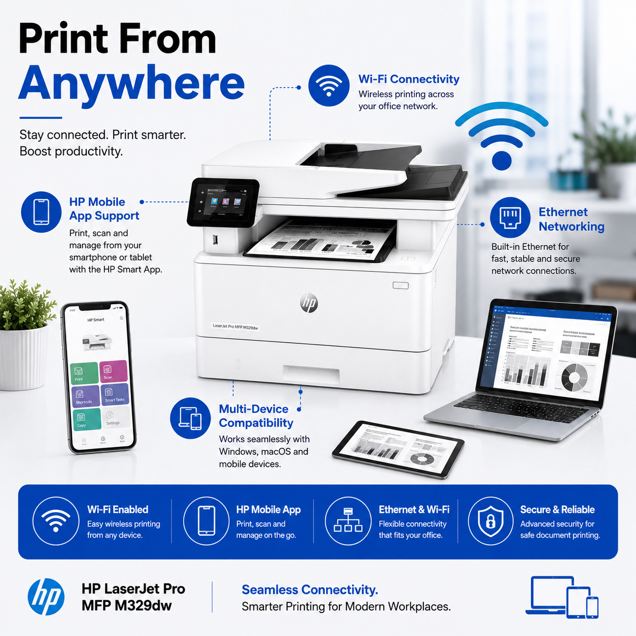HP LaserJet Pro MFP M329dw Printer – 7MZ69A