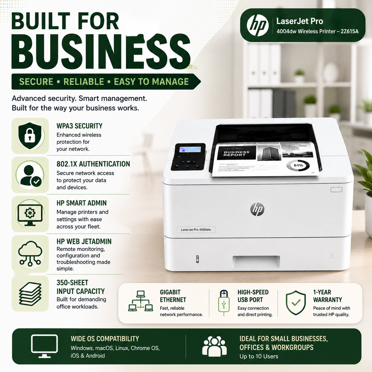 HP LaserJet Pro 4004dw Wireless Printer – 2Z615A
