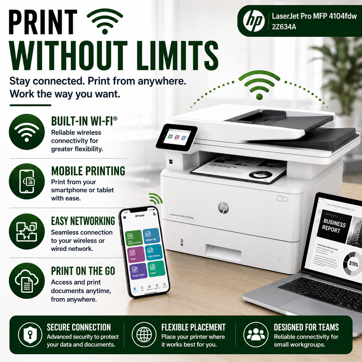 HP LaserJet Pro MFP 4104fdw Printer – 2Z634A