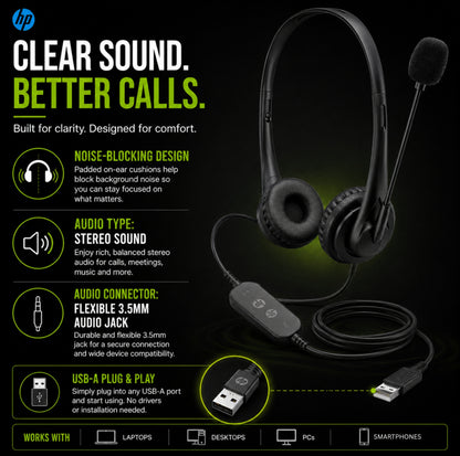 HP Stereo Wired Headphones On-Ear with Mic USB G2 – 428H5AA