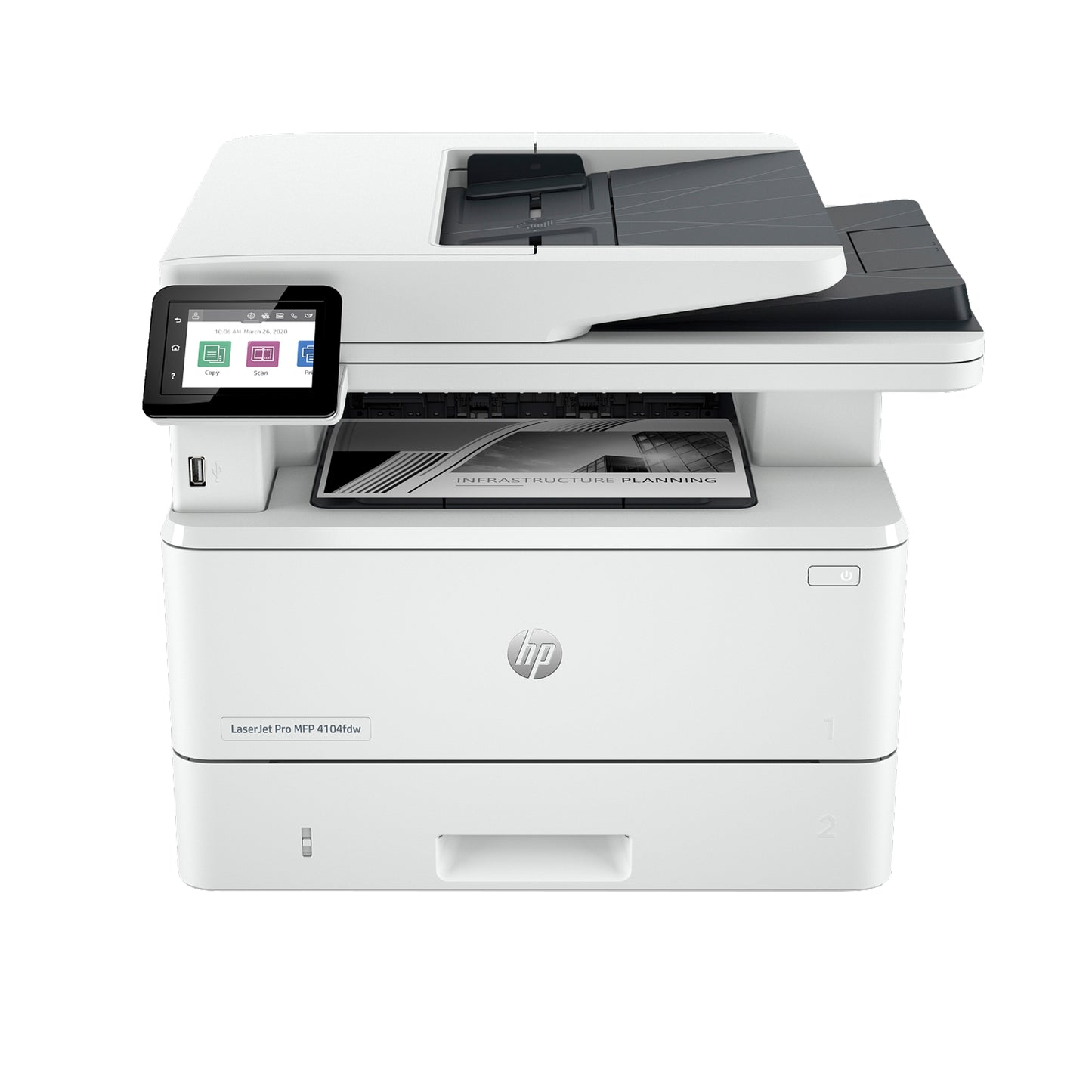 HP white printer with fast printing speeds, high-volume scanning, and easy management tools