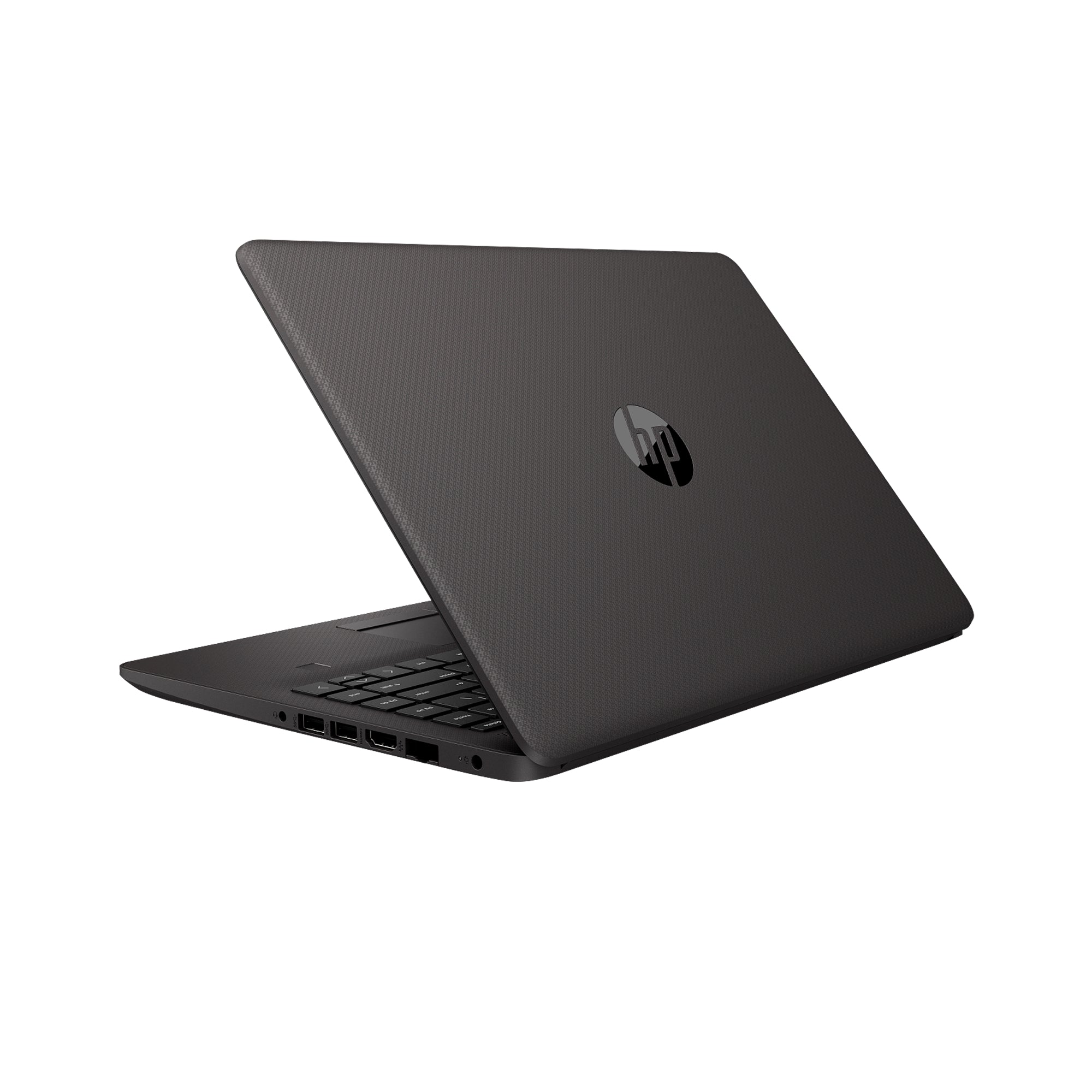 Black HP Laptop back view.