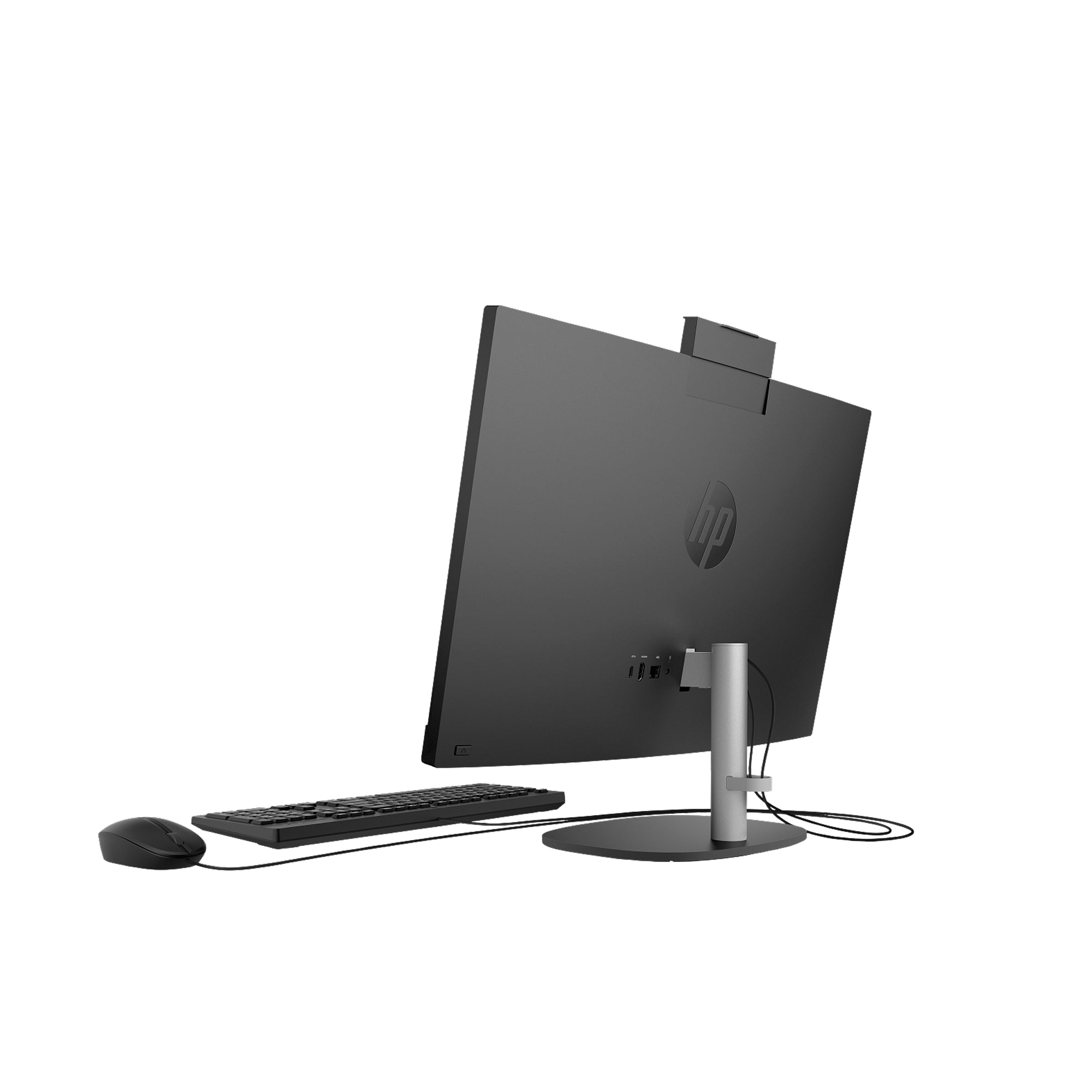 HP All-in-one Desktop PC with keyboard and mouse and 23.8-inch FHD display, Intel processor, and modern design for business and home use.
