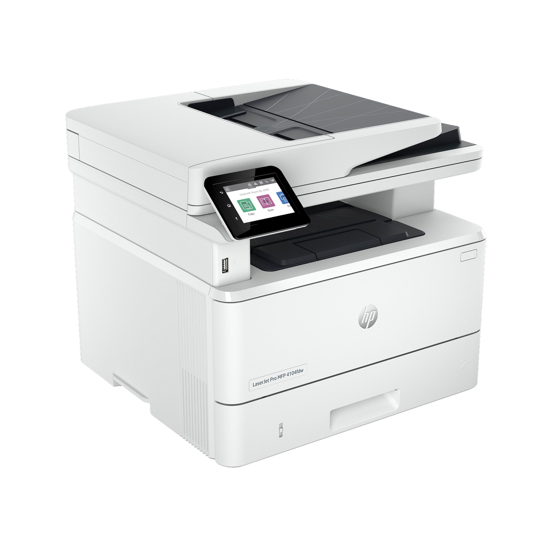 HP white printer with fast printing speeds, high-volume scanning, and easy management tools
