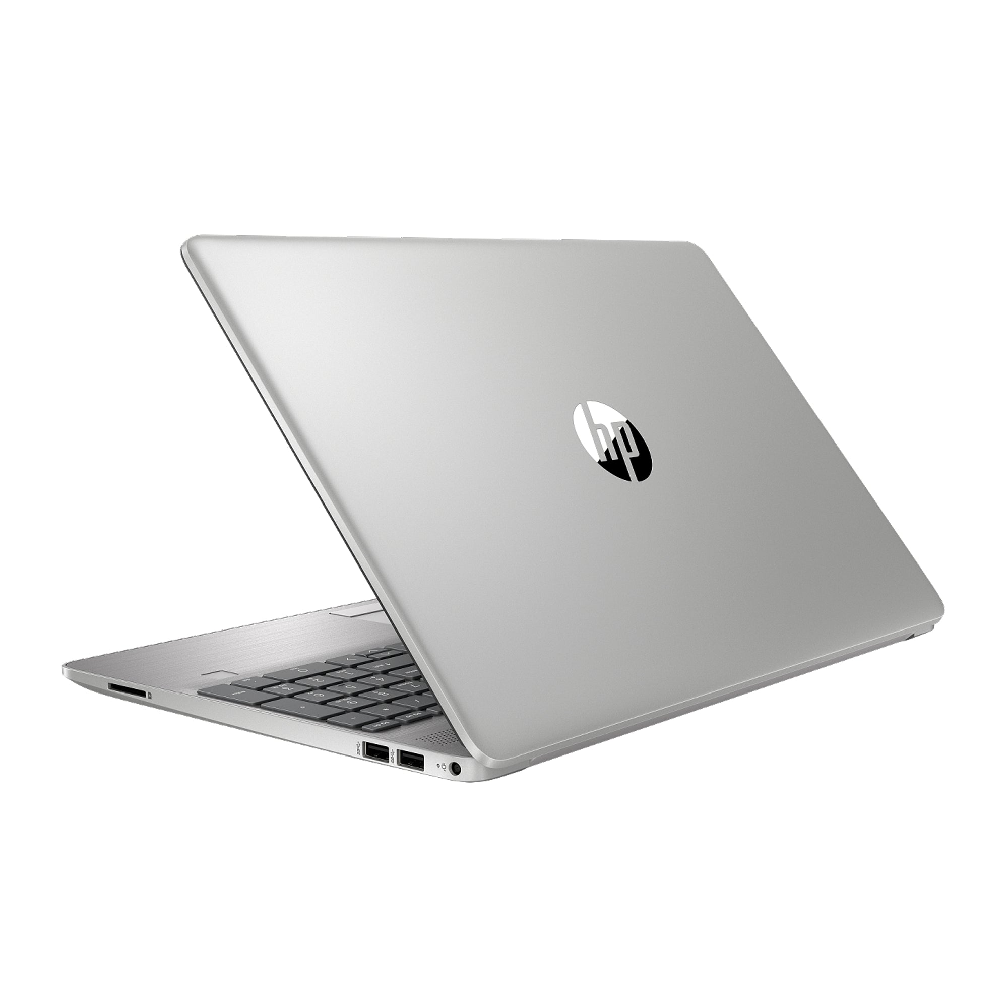 HP Laptop back view showing sleek lid design with HP logo and sturdy hinge for durable performance.