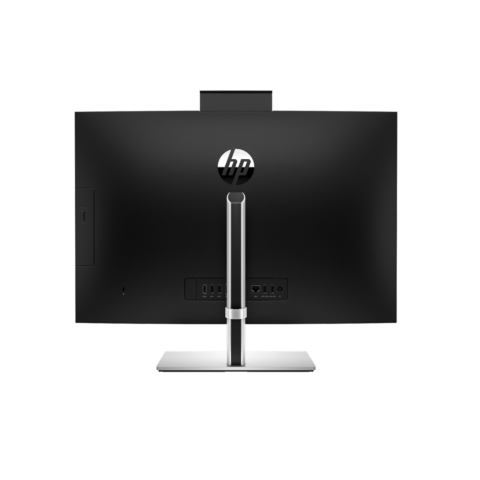 Sleek all in one HP business desktop computer with Intel processor, slim design, and built-in webcam for office productivity.