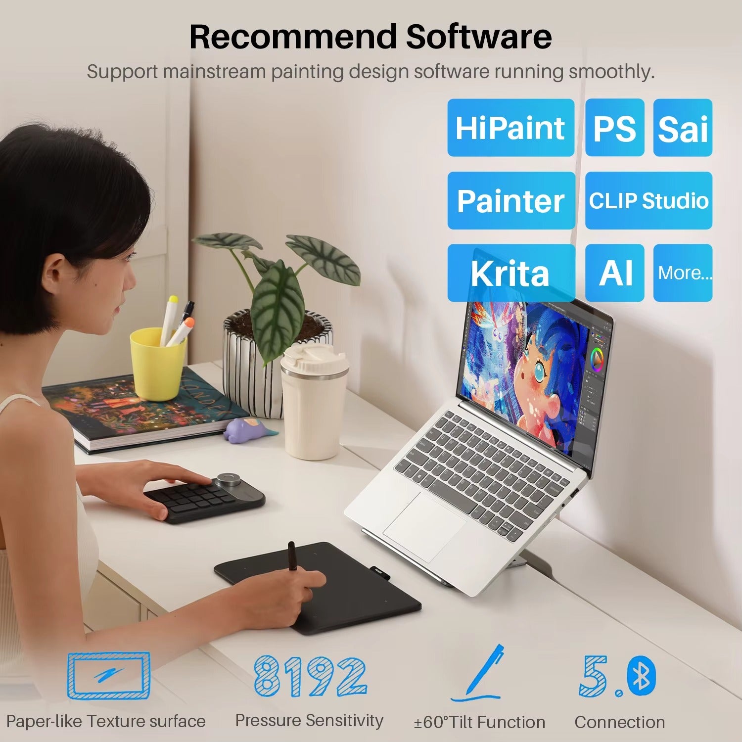 Huion Inspiroy Frego (Small) – Wireless Bluetooth Drawing Tablet for Art, Design & Teaching