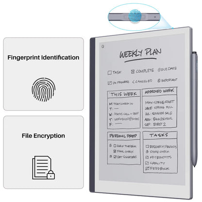 Smart digital notepad with fingerprint identification and file encryption features.
